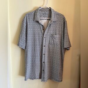 Tailor Vintage Men's Blue White Geometric Cotton Button-Up Shirt XL